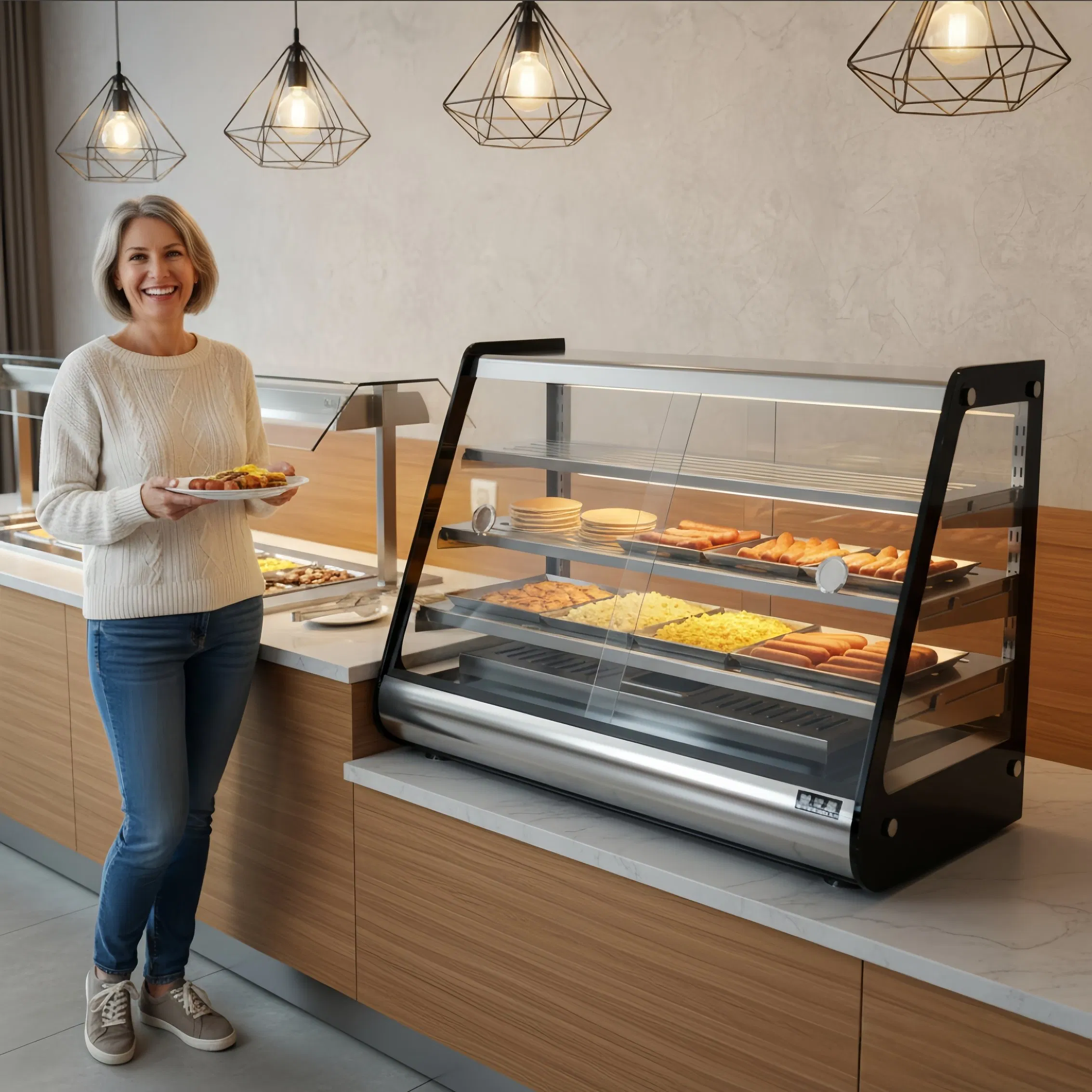 Table Top Food Display Warmer Glass Front for Coffee Shop