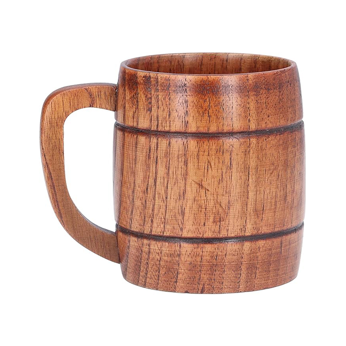 Wooden Beer Mugs, Top Grade Natural Handmade Retro Brown Wood Cup with Handle for Drinking Tea Coffee Wine Beer Hot Drinks