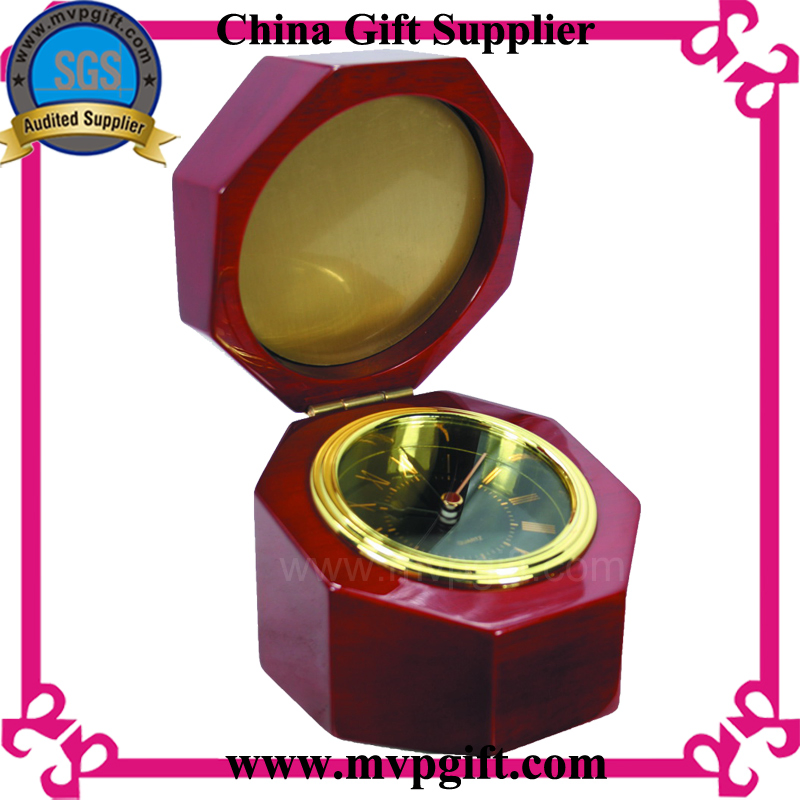 China Custom High Quality Classic Piano Effect Wood New Disign Table Wall Clock with Pen Holder