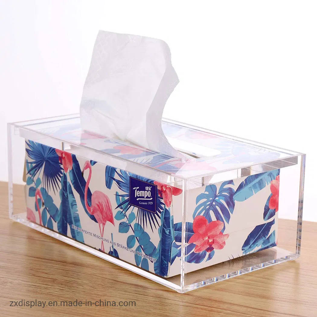 Clear Acrylic Rectangular Paper Napkin Tissue Box with Adaptive Floating Cover