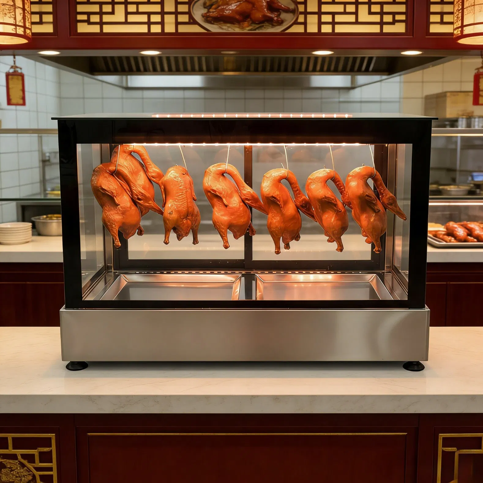 Heavy Duty Glass Roast Duck Display Warmer for Roast Duck Shop