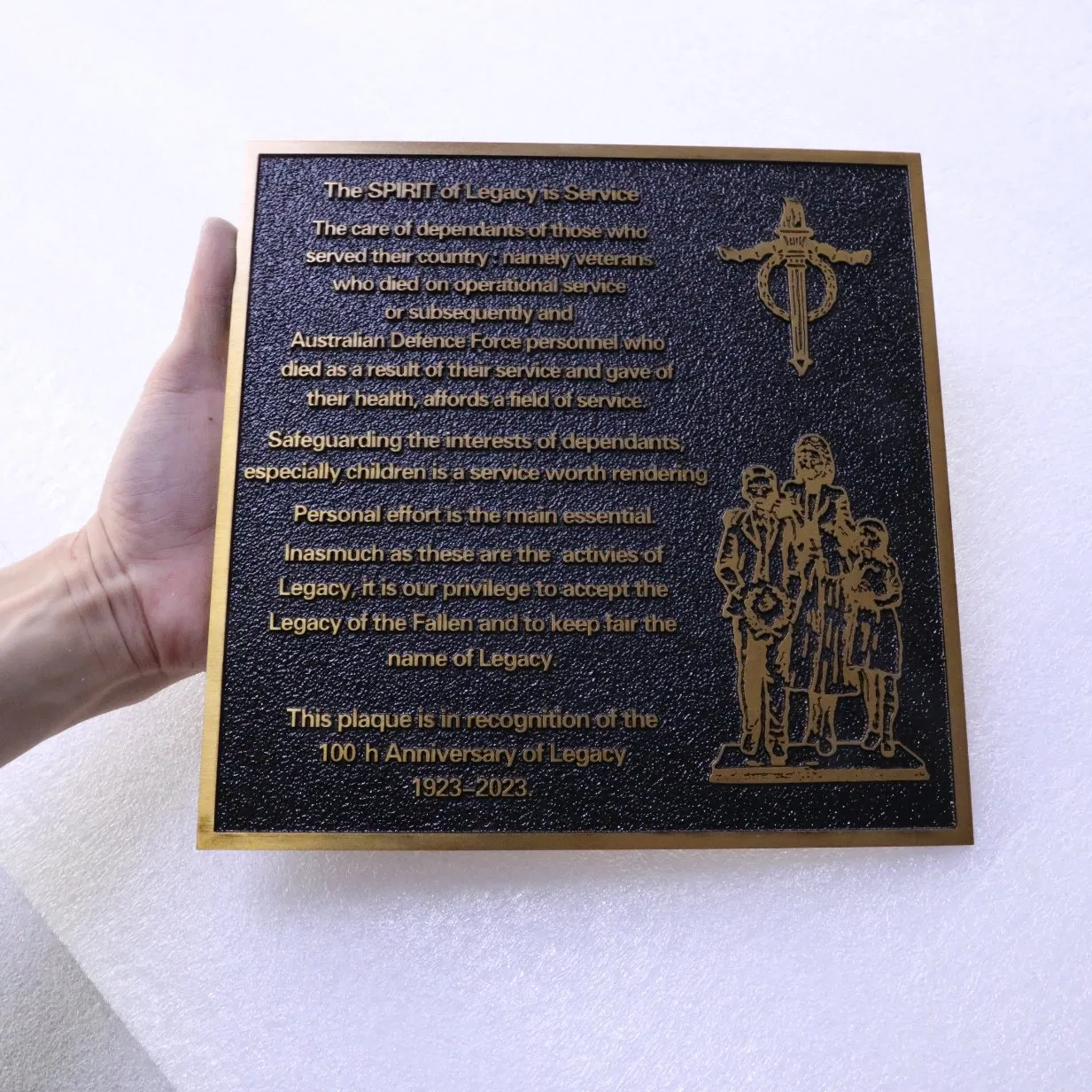 Brass Relief Sign Plate with Letter and Image on Face