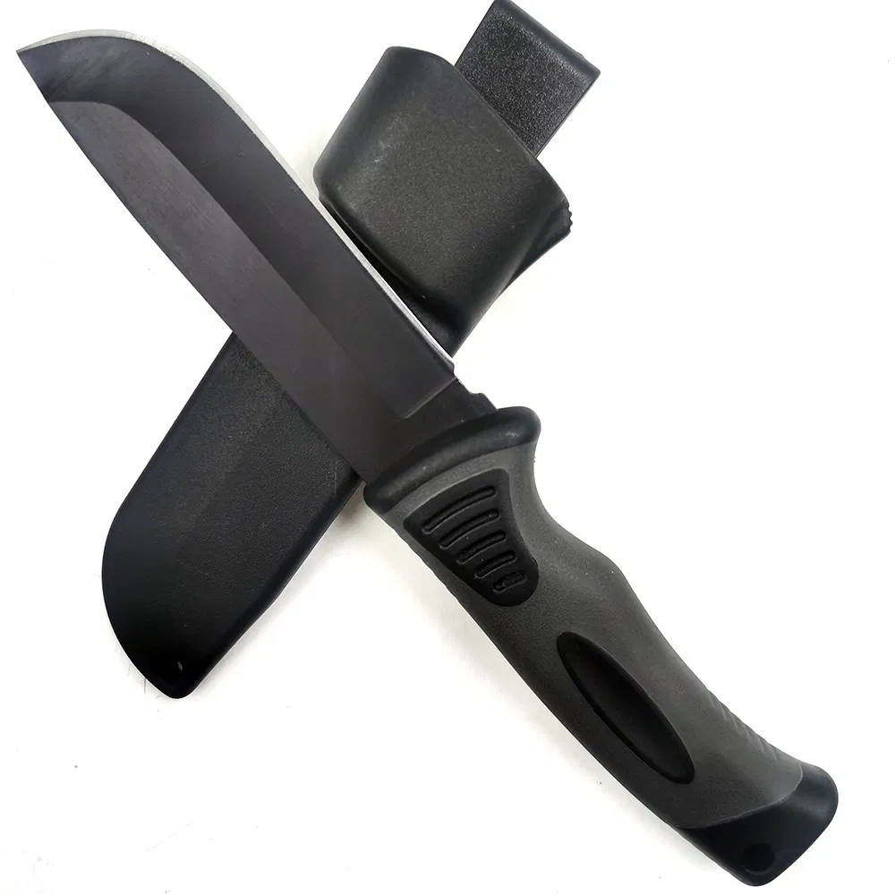 Fbk-24051 8.65 Inches Black ABS & Grey Rubber Double Injection Fixed Blade Knife for Outdoor Camping Hunting