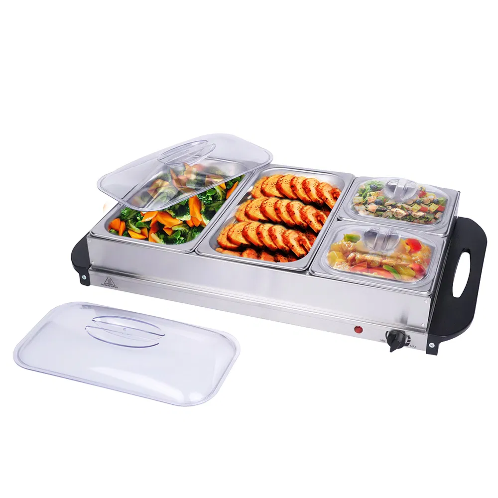 Rectangular Stainless Steel Buffet Stove, Thickened, Hotel Restaurant Electric Heating, Visible Flip Cover