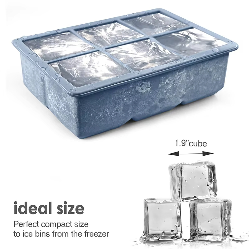BPA Free Silicone Ice Cube Trays Large Size Stackable Flexible Silicone Ice Cube Molds with Leak Proof Removable Lid
