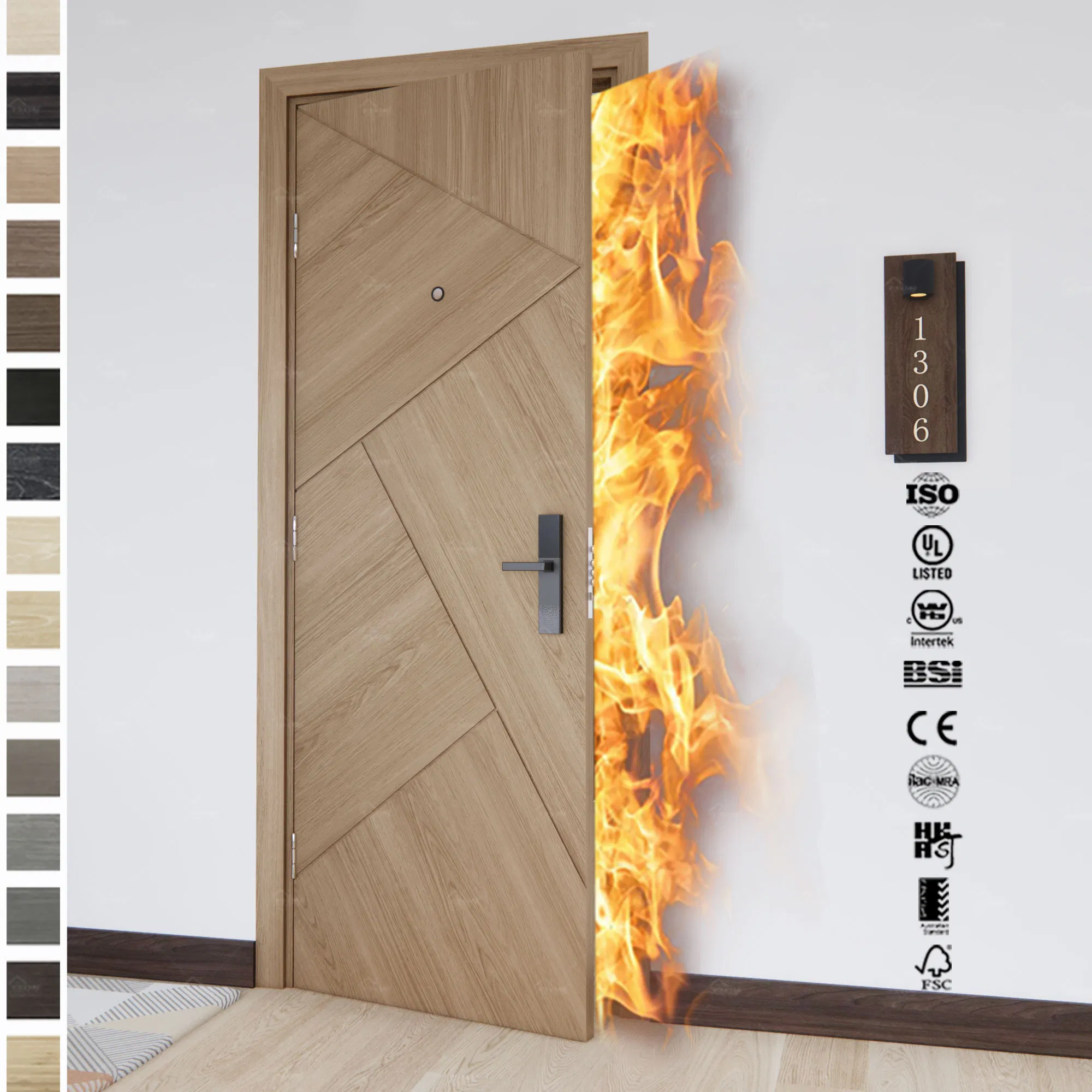 Australian Standard Hotel Soundproof Fire Wood Door for Apartment Project Modern 90 Mins Fire Rated Door