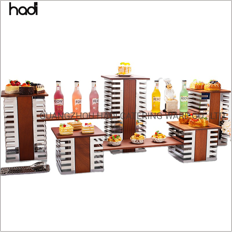 Hadi Wedding Luxury Multilayer Buffet Stand Eiffel Tower Stainless Steel Buffet Rack Cake Stand 4 Tier High Risers for Buffet Food Stand
