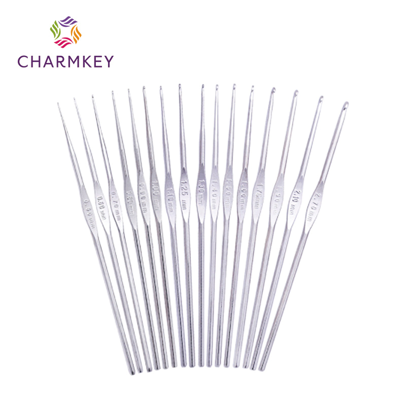 14 PCS 0.5 1.9mm Sliver Latch Crochet Hook Set for Lace Yarn