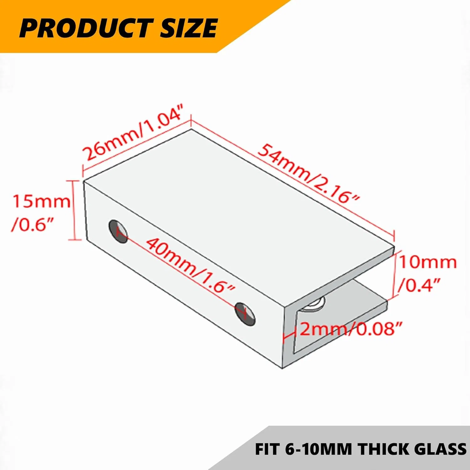 Suitable for 6-10mm Glass Shelf Bracket, Heavy Duty Rectangular Clamp Holder, Adjustable Wall Mount Clip (Black)