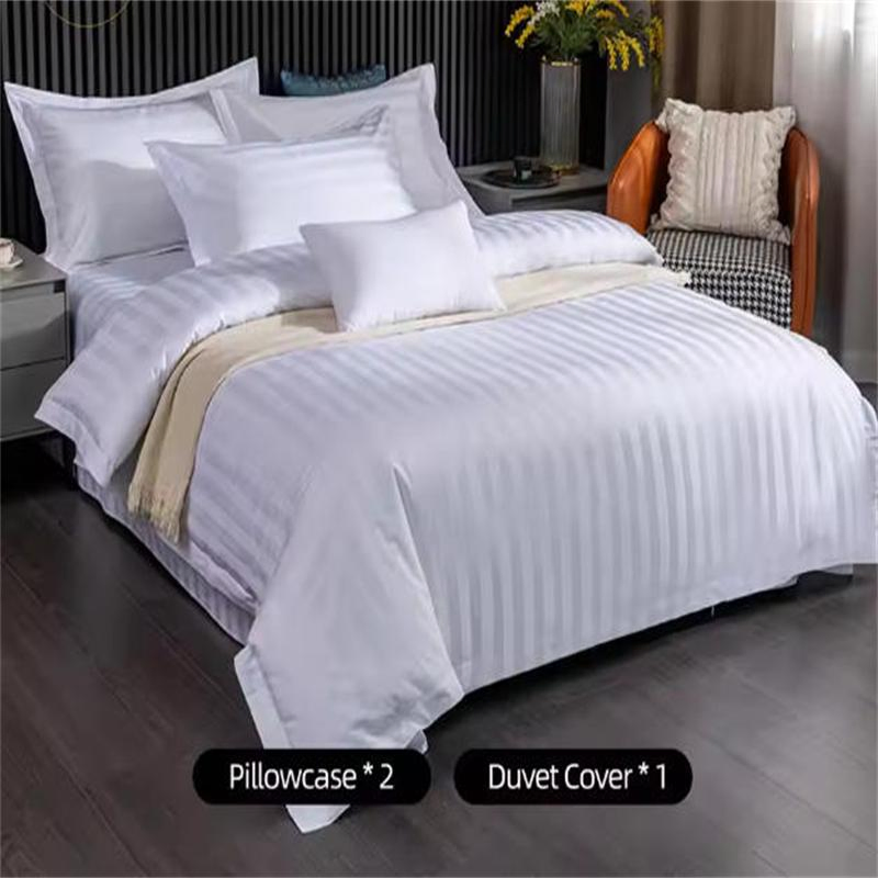 Wholesale Bed Linen Ultra Soft Bedding 100% Cotton Hotel White Satin Stripe Duvet Covers Set