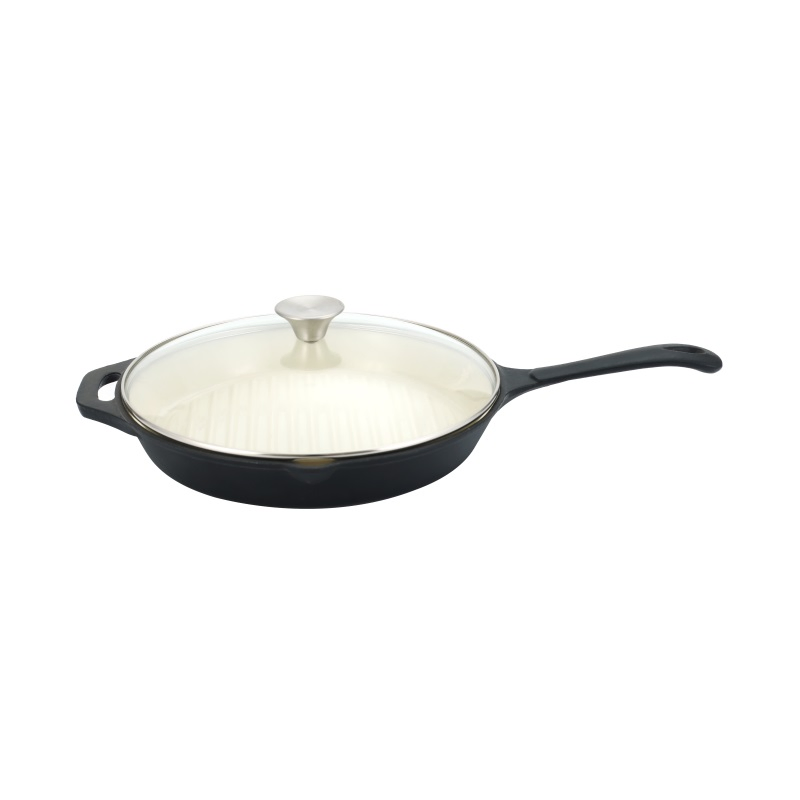 Non-Stick Enamel Cast Iron Fry Pan Cast Iron Skillet with Glass Lid Covered