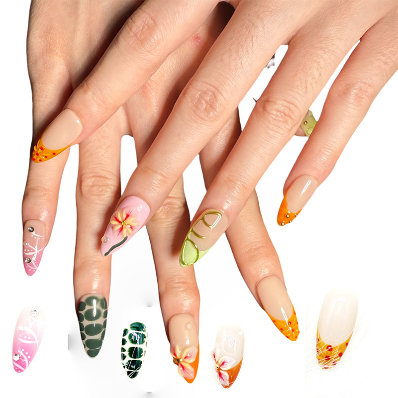 Eco-Friendly Dark Green Tea Nail Polish with Stylish Art Design