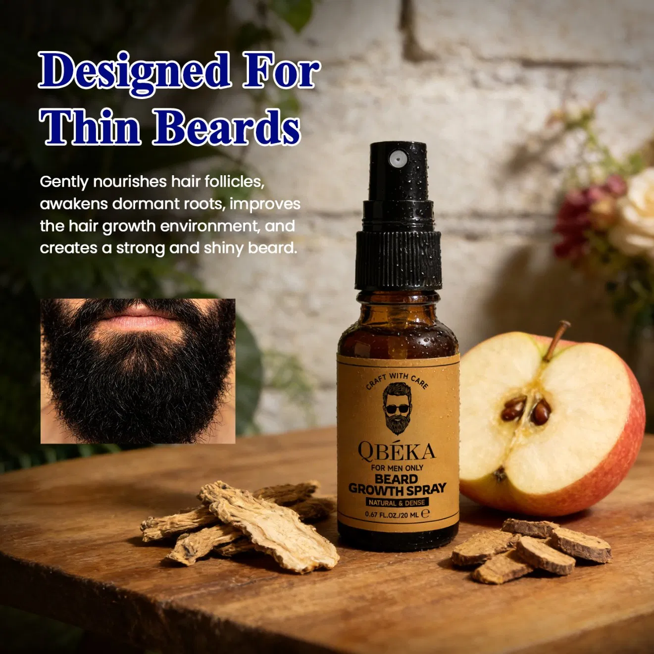 Professional Mens Facial Hair Growth Spray Fast-Absorbing Non-Greasy Formula Strengthens Beard Contour