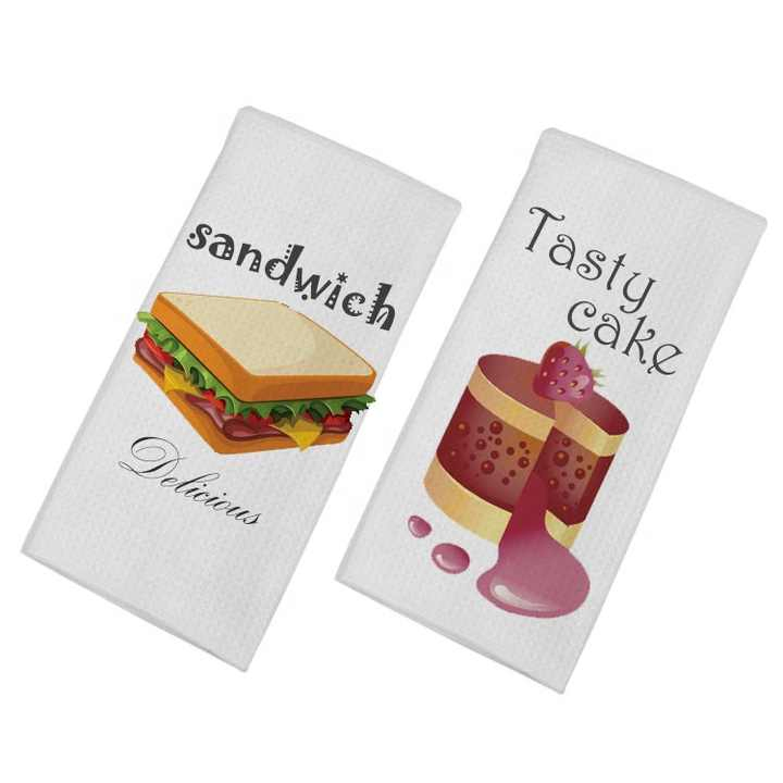 Water Absorbent White Waffle Weave Microfiber Kitchen Cleaning Dish Tea Towel for Sublimation