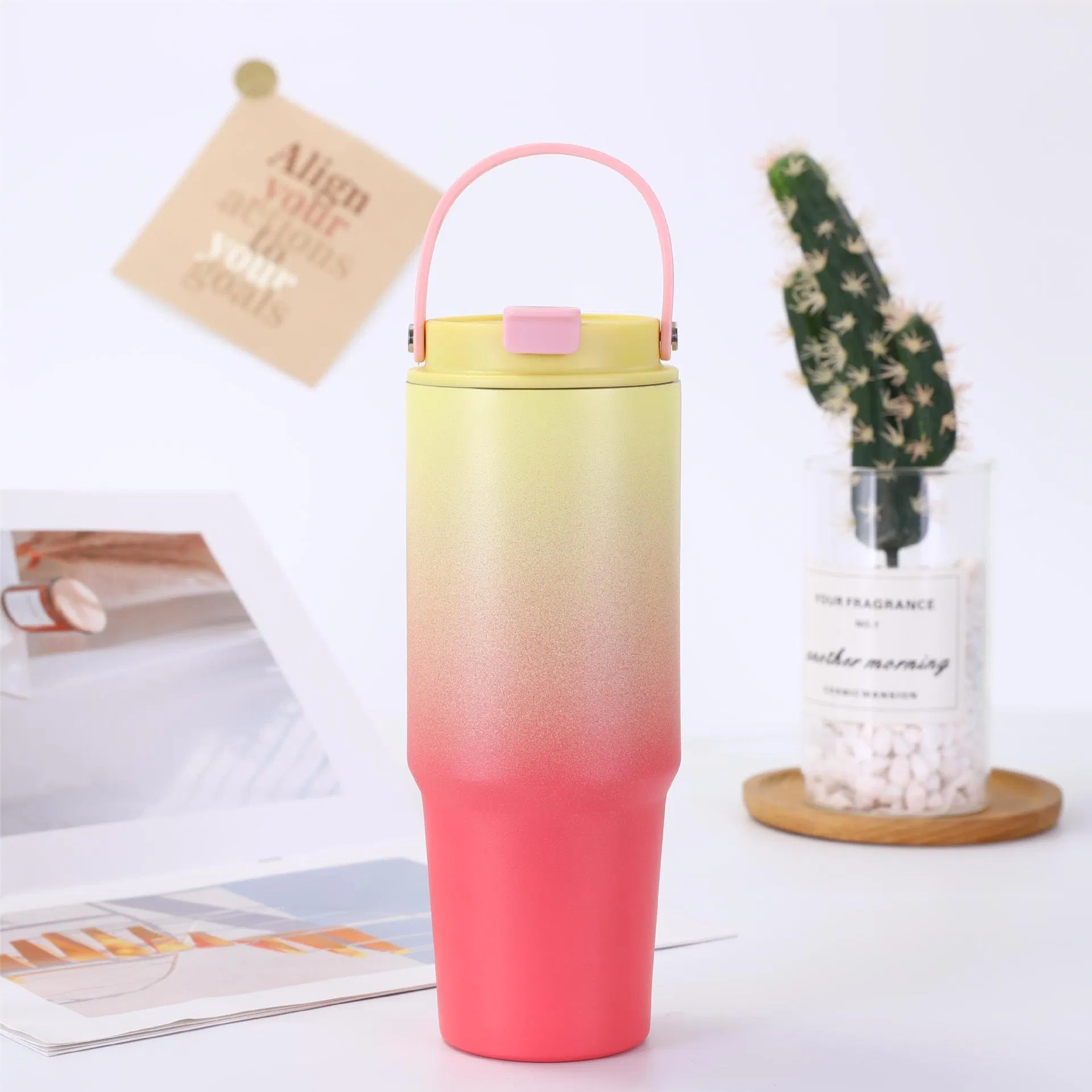 Термокружка 30oz вакуумная стальная с соломинкой