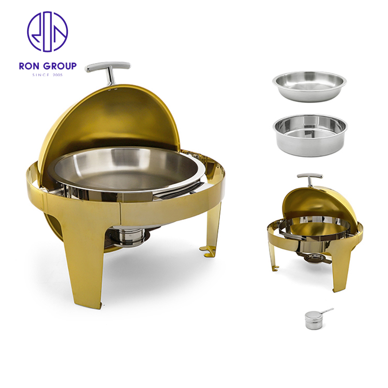 Factory Price Buffet Stove All Gold Round Food Warmer Electric Ues Fuel Use Chafing Dish