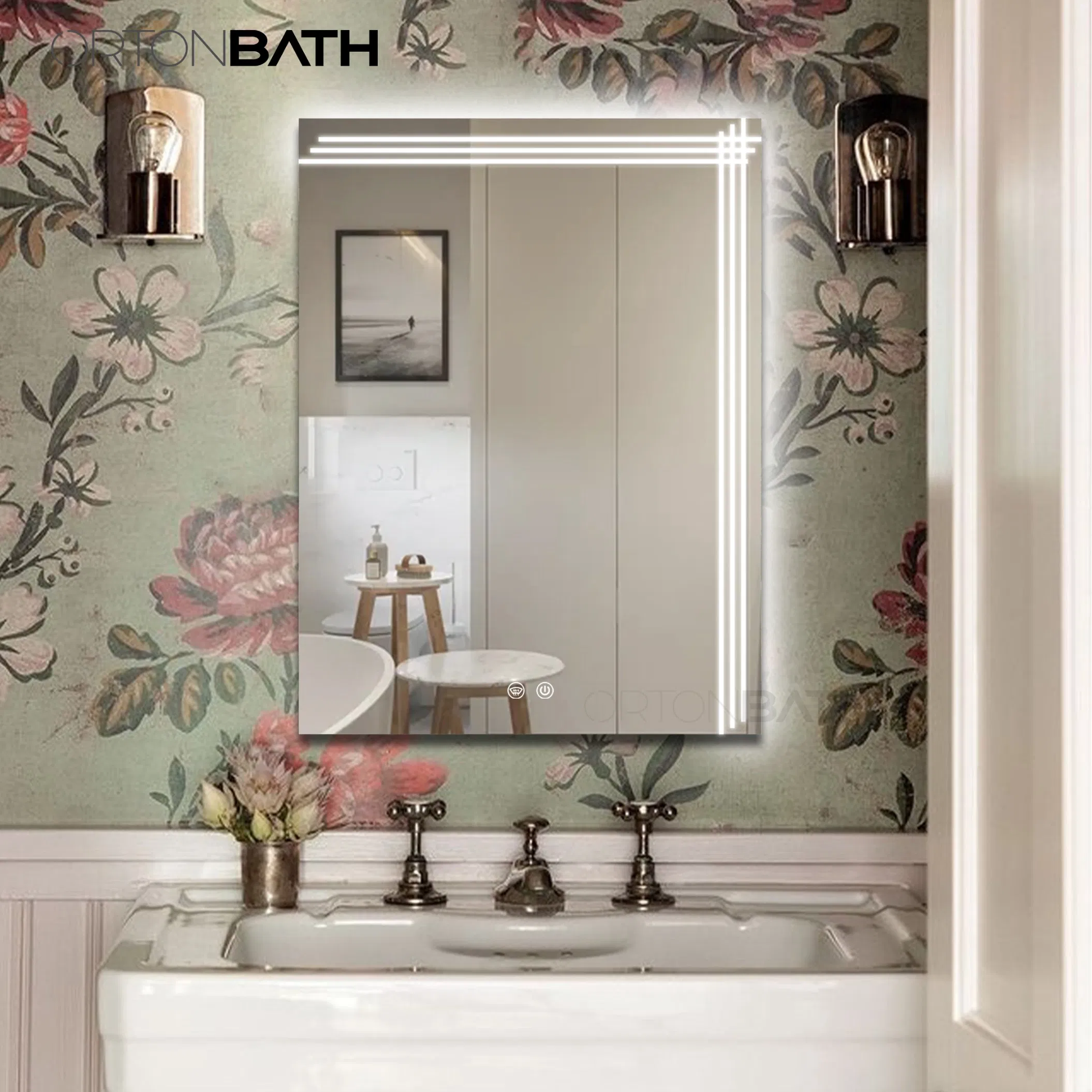 Ortonbath Anti-Fog Lighted Bathroom Mirror 32 X 24 Inch LED Bathroom Mirror with Lights, Dimmable Vanity Mirror, Wall Mounted Smart Mirror