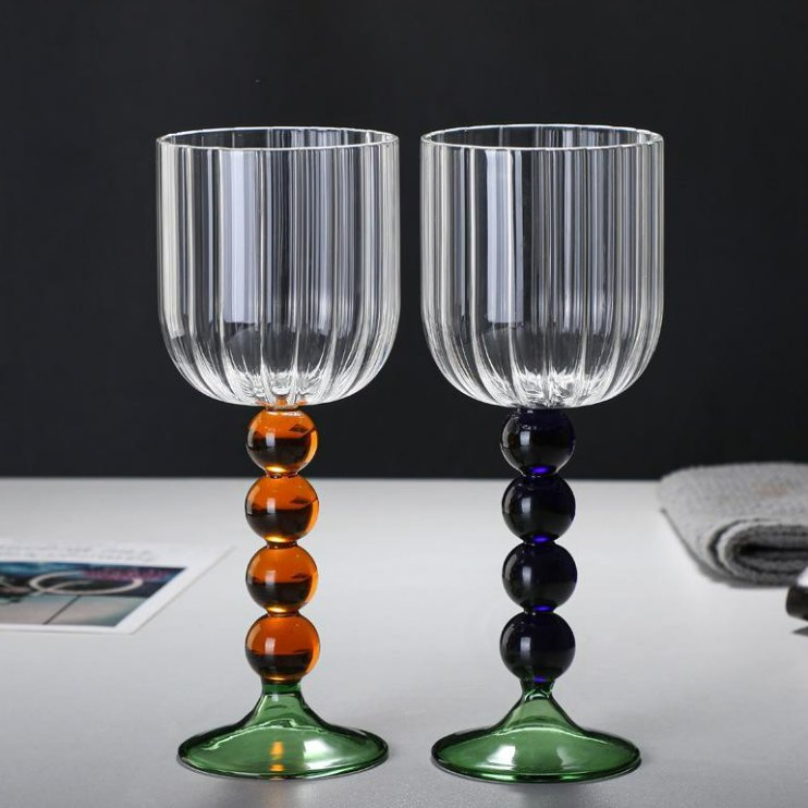 High Borosilicate Glass Goblet Wine Glass Cup Vintage Colored Bead Glass Fruit Wine Jar