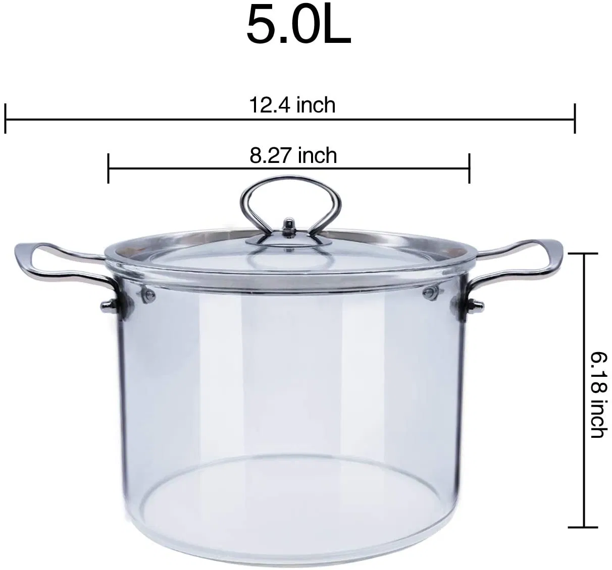 Safe on Fire Borosilicate Glass Home Soup Noodle Cookware Set Cooking Pot with Stainless Steel Handle