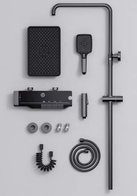 Gun Grey Piano Digital Shower Set Intelligent Bathroom Mixer Brass Faucets Hot Cold Waterfall Tap Rainfall Gray Shower System