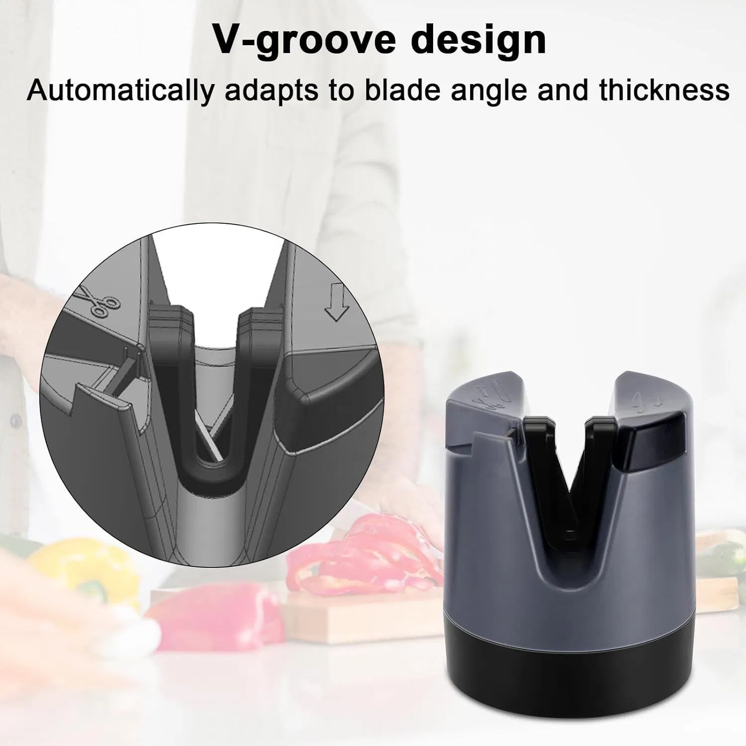 Safe V-Groove Knife Sharpener with Nano Adhesive Base for Home Cooks Beginners Elderly Users Compact Knife Grinder with Nano Sticker Base
