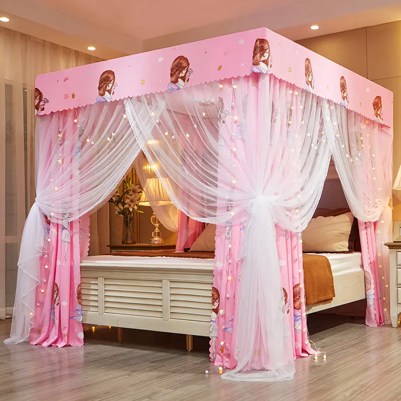 New Design Luxury Girls Lace Princess Large Space Queen Size Bed Square Mosquito Net for Bed
