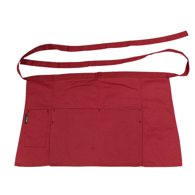 Custom Logo Coffee Bar Black Polyester Short Waiter Half Server Waitress Waist Apron with Pockets