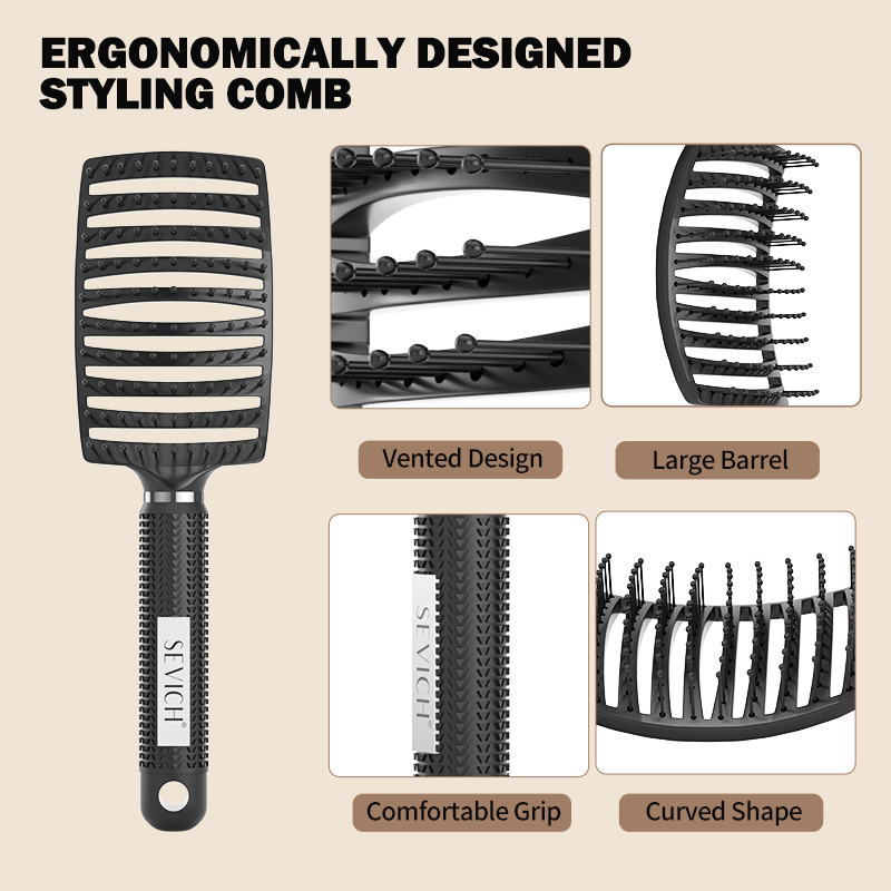 Detangling Hair Brush Factory OEM Soft Handle Wide Tooth Styling Comb Anti Frizz Volume Hair Brush