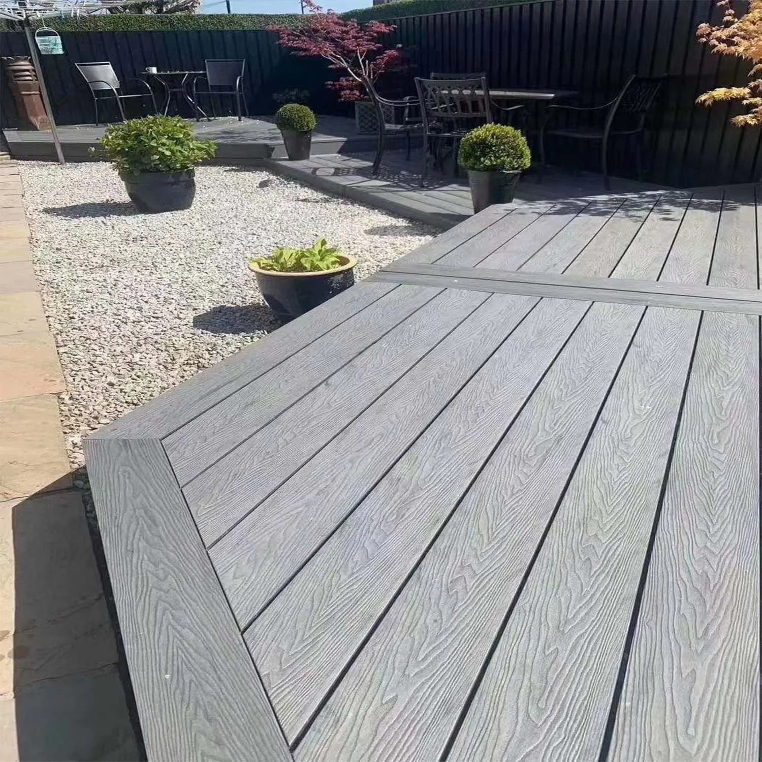 Outdoor Wood Plastic Composite Solid Flooring 3D Embossed WPC Decking