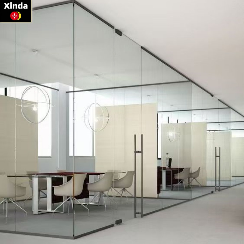 Glass Partition Wall Office Frameless Single/Double Glass Partition Wall Customized Glass Wall with Transparent