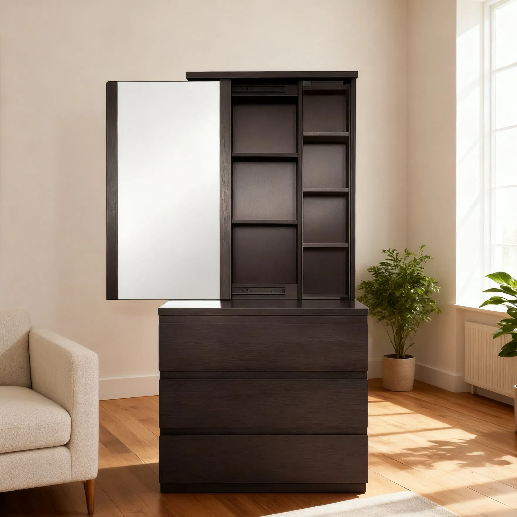 Minimalist Style High-Quality Solid Color Wooden Full-Length Mirror