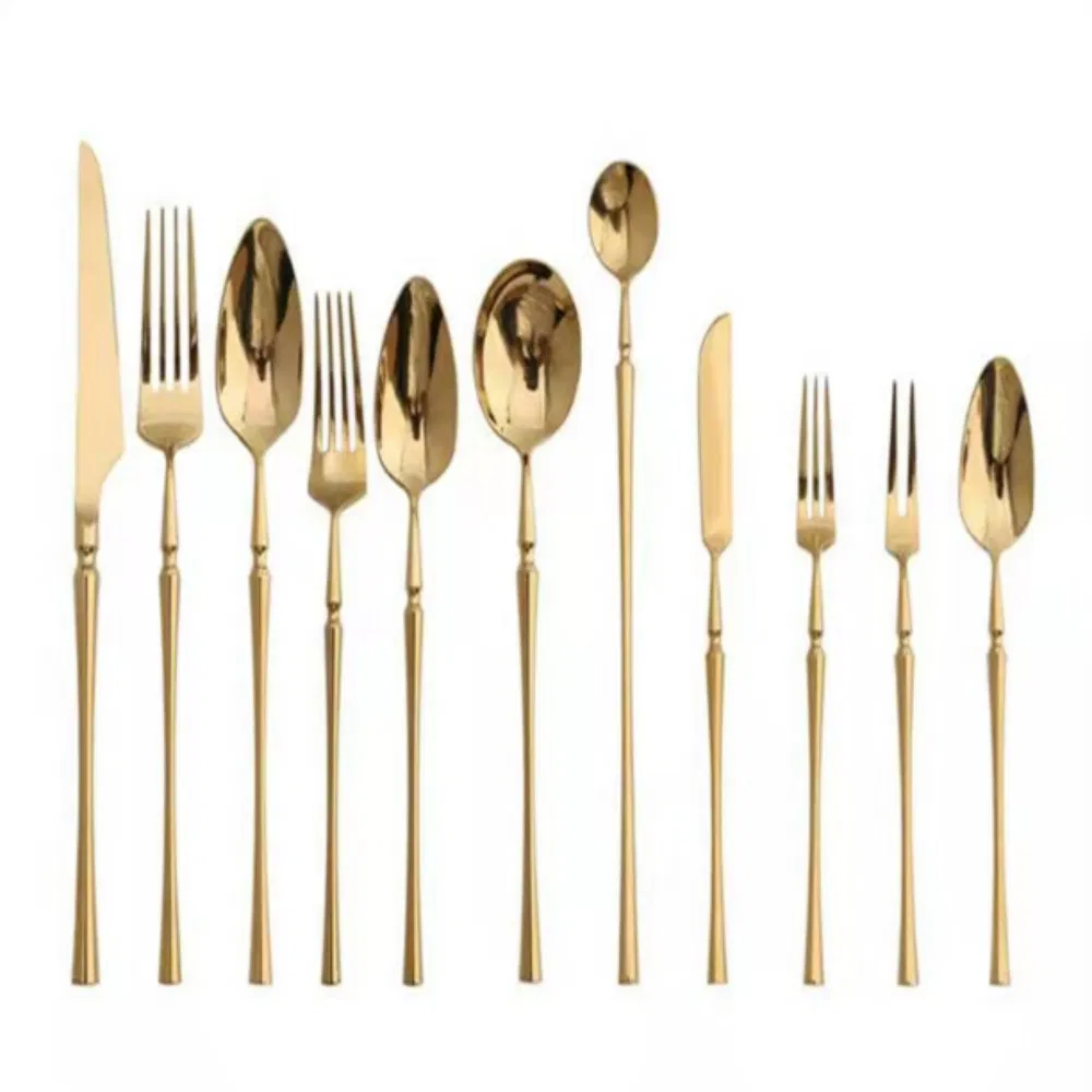 Modern Wedding Knift Spoon and Fork Black / Red/ Whte/ Pink/ Blue/ Navy Handlebar Gold Stain Steel Paibee 18/10 Flatware Set Wholesales Restaurant Cutlery Set