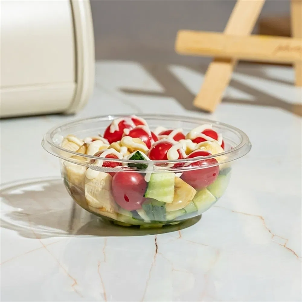 Transparent Disposable Plastic Round Salad Bowl for Fast-Food Takeaway