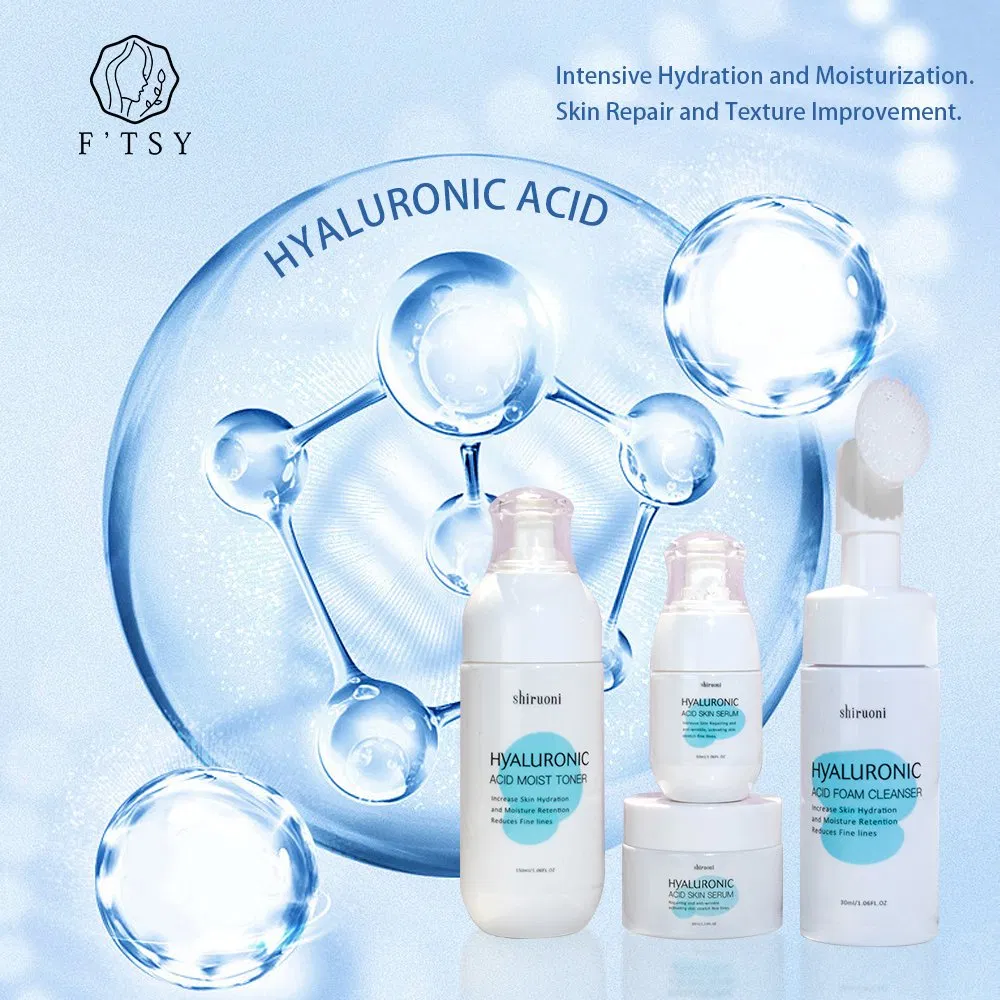 Custom Logo 4 Pieces Hyaluronic Acid Cream/Serum/Cleanser/Toner Repairing Whitening Skin Care