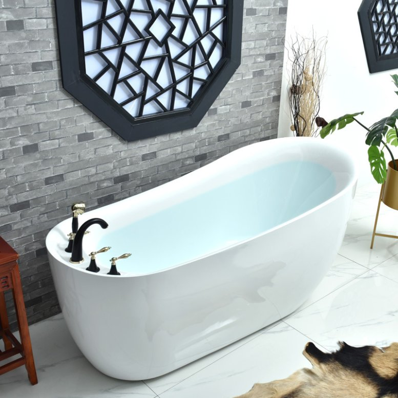 Comfortable OEM White Oval Bathroom Acrylic Bath Tub with Accessory