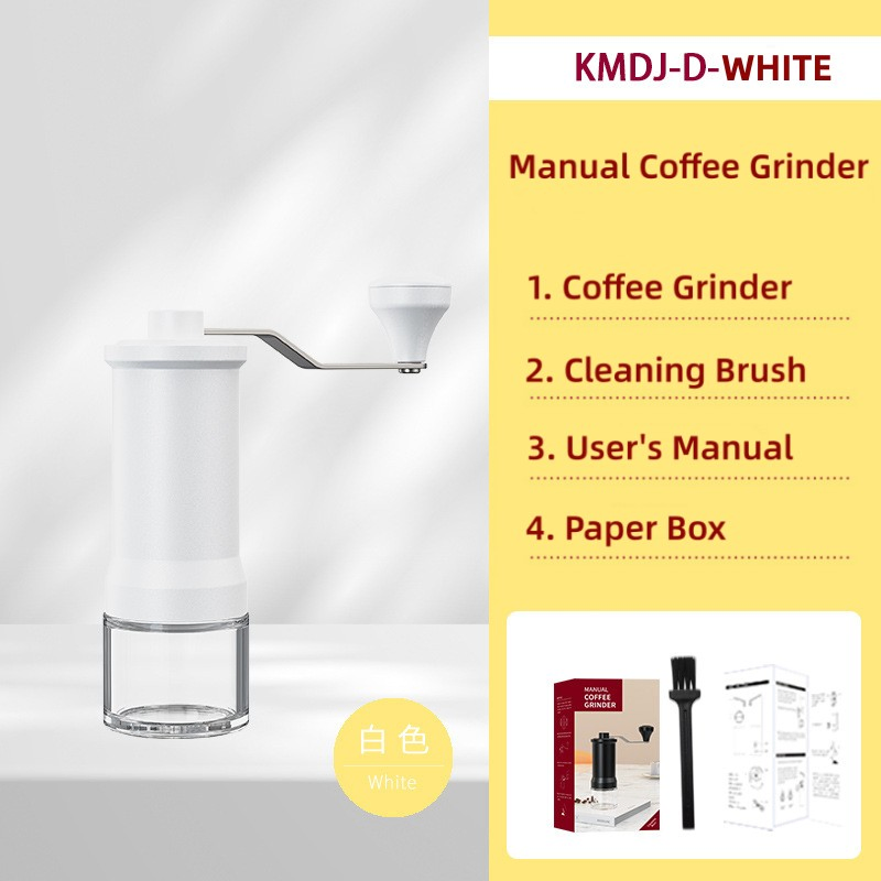Manual Coffee Grinder Capacity 25g, Adjustable Settings of Coarseness, Portable Ceramic Conical Burr Grinder Coffee Grinder with Crank--White