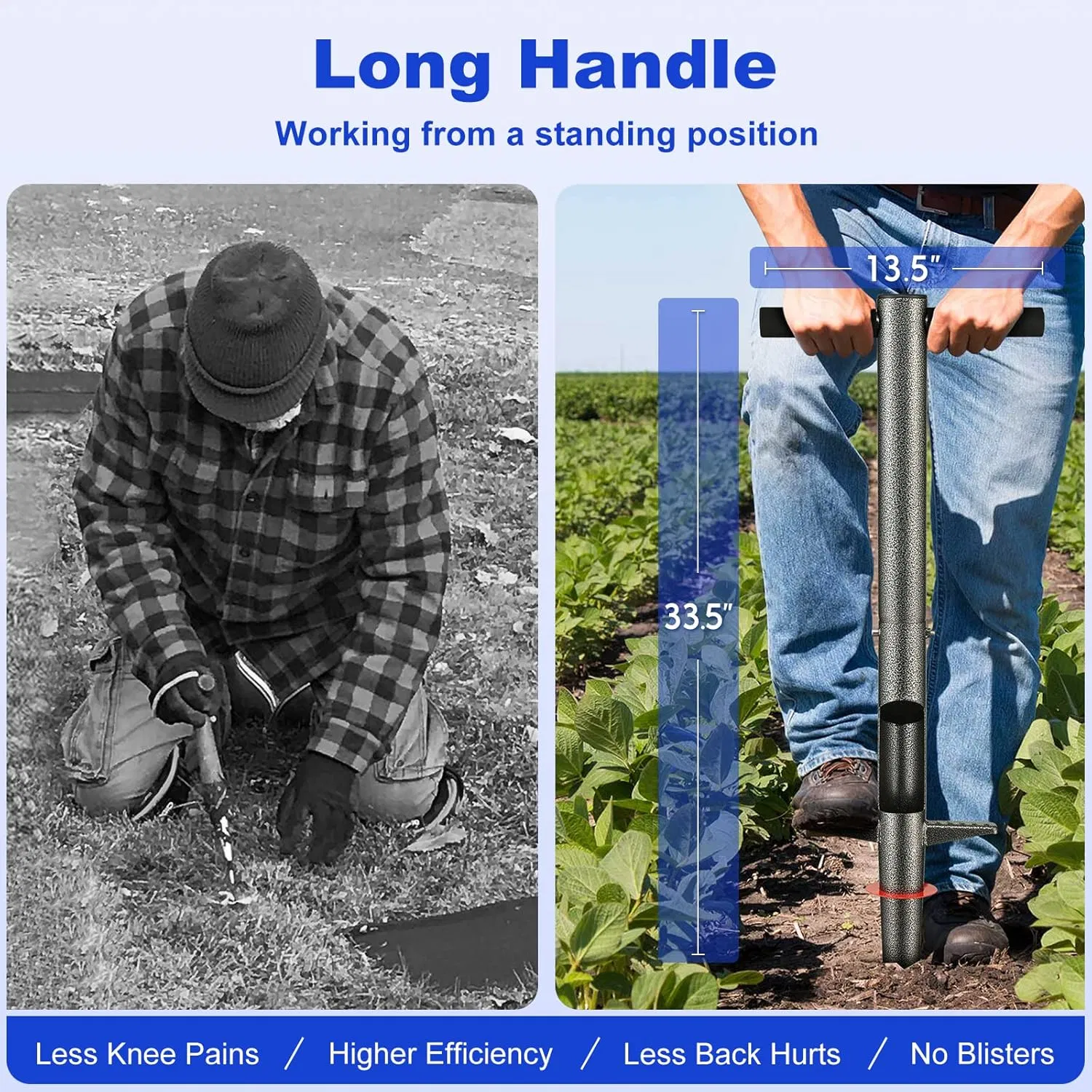 Bulb Planting Tool for Tulips Daffodils Lily Sturdy Durable Strong Steel Design Long Handle Lawn Plugger