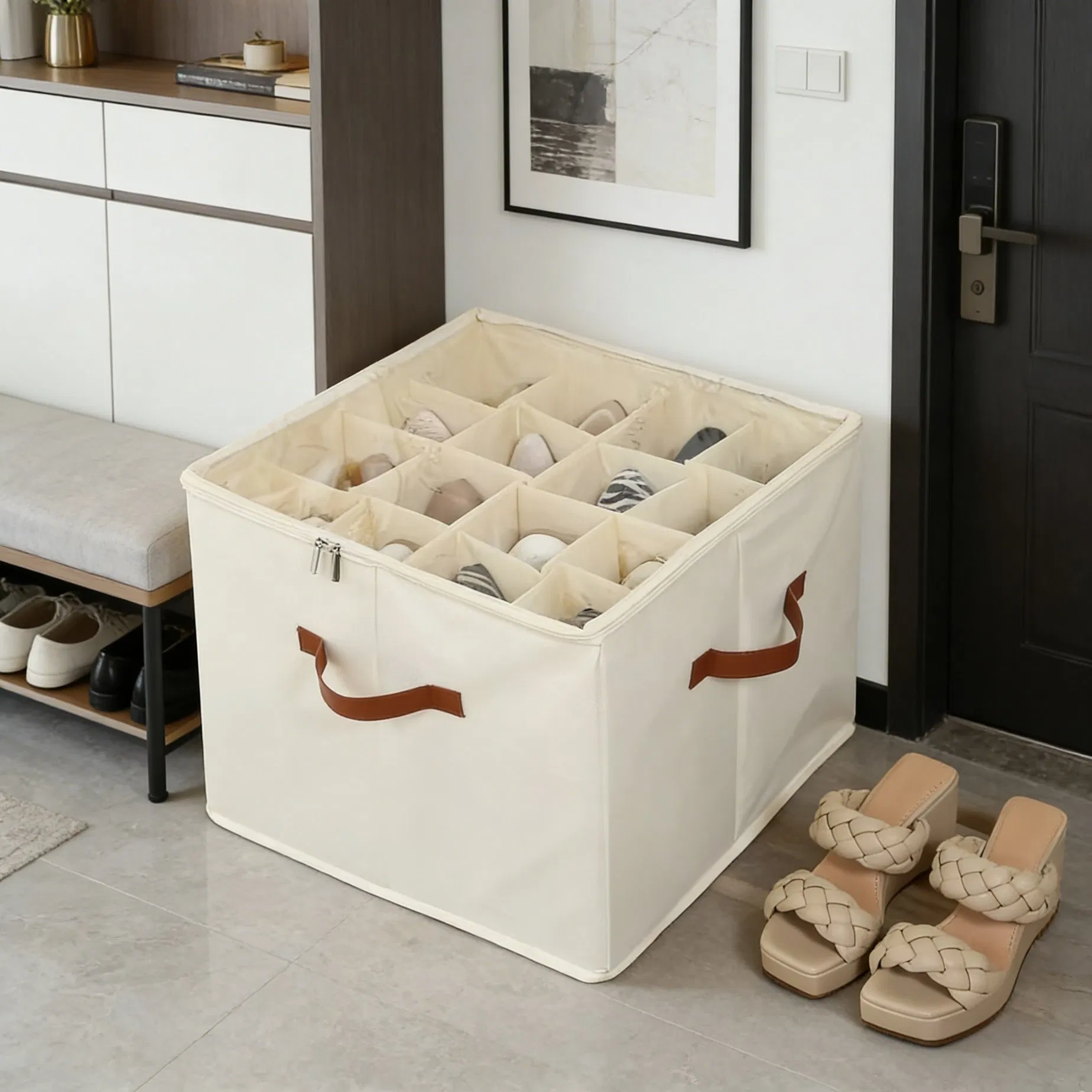Adjustable Partition Fabric Storage Box Zipper Lid Dust-Proof Compartment Bin