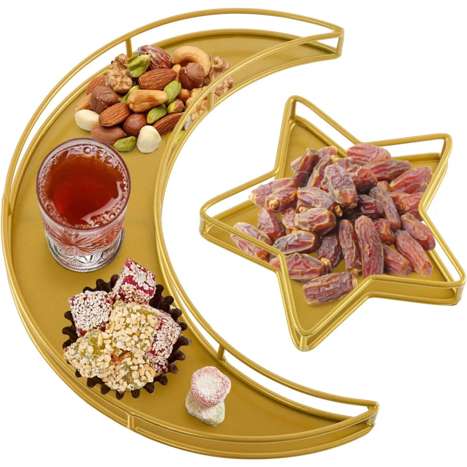 Islam Muslim Ramadan Metal Serving Dishes Moon Star Shaped Trays for Eid Mubarak