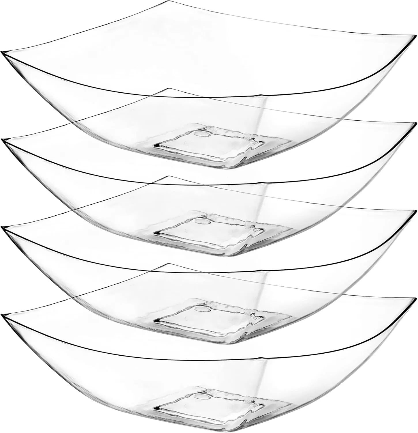 Disposable Plastic Crystal Clear 32ounce Square Serving Bowls Party Snack or Salad Bowls