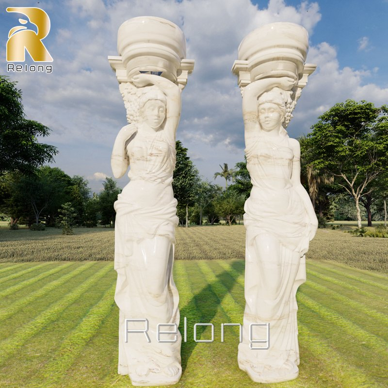 Greek Marble Caryatids Hand Carved Marble Statue Columns for Villa