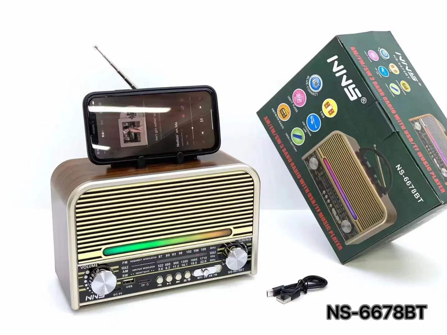 Ретро радио NS-6678BT с Bluetooth и RGB-подсветкой