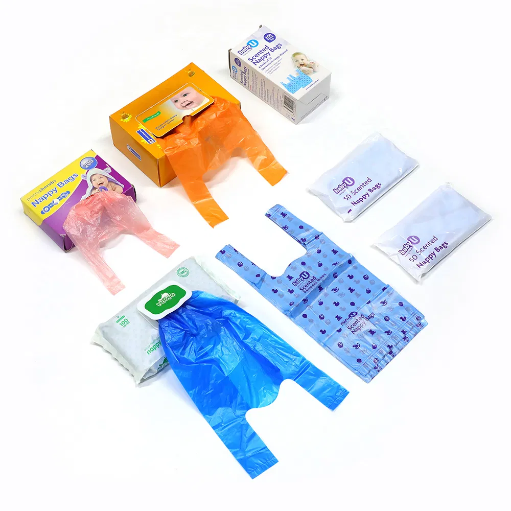 Factory Price Disposable, Biodegradable, Green, Environmentally Friendly, Hygienic, Clean and Convenient Fragrance Customzied Printed Baby Plastic Diaper Bag