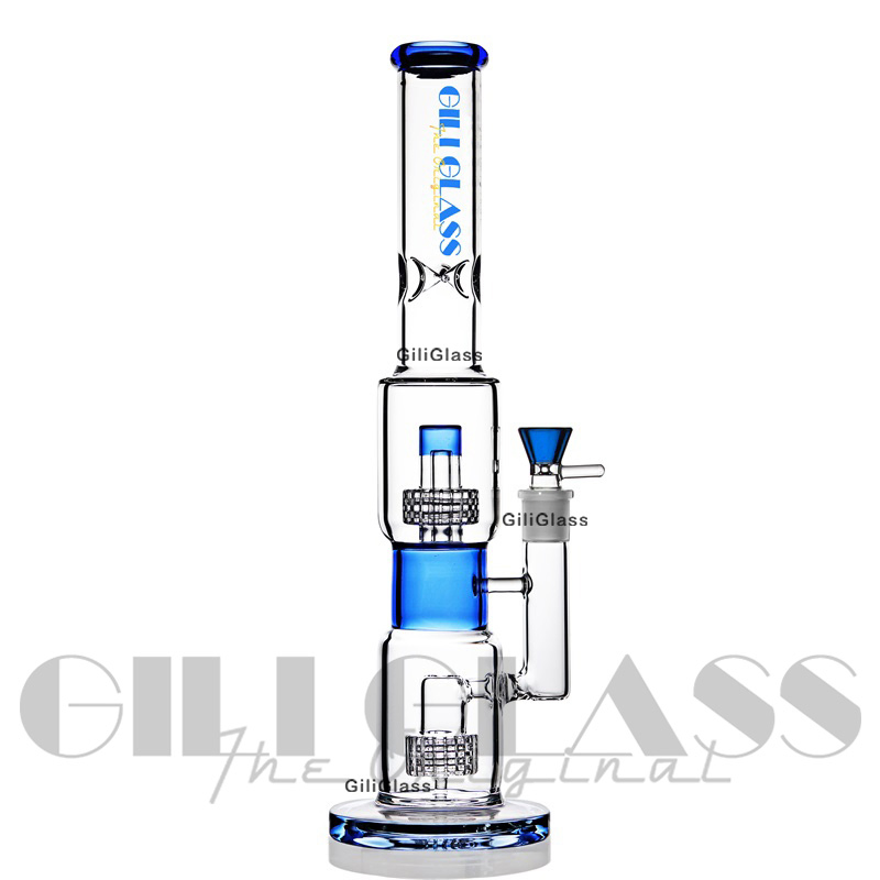 Gili-175 Giliglass 16 Inches Straight Tube Double Arms Perc Glass Smoking Water Pipe