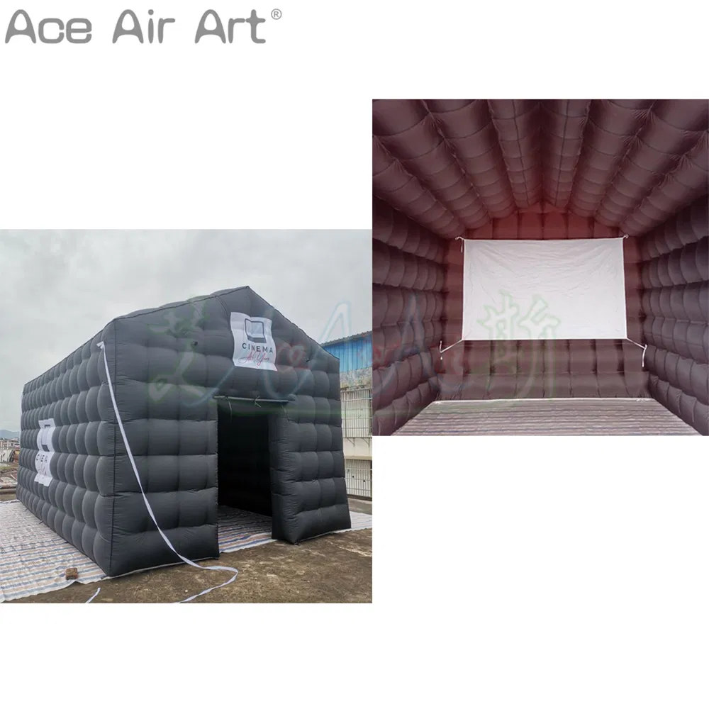6*4*3.6m H Inflatable Cube Projection Tent Movie House with White Screen Advertising Event Party Tent