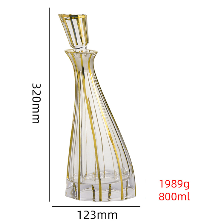 Luxury Gold Painted Wine Whiskey Spirits Glass Bottle Custom Gold Rimmed Whiskey Decanter Bottle