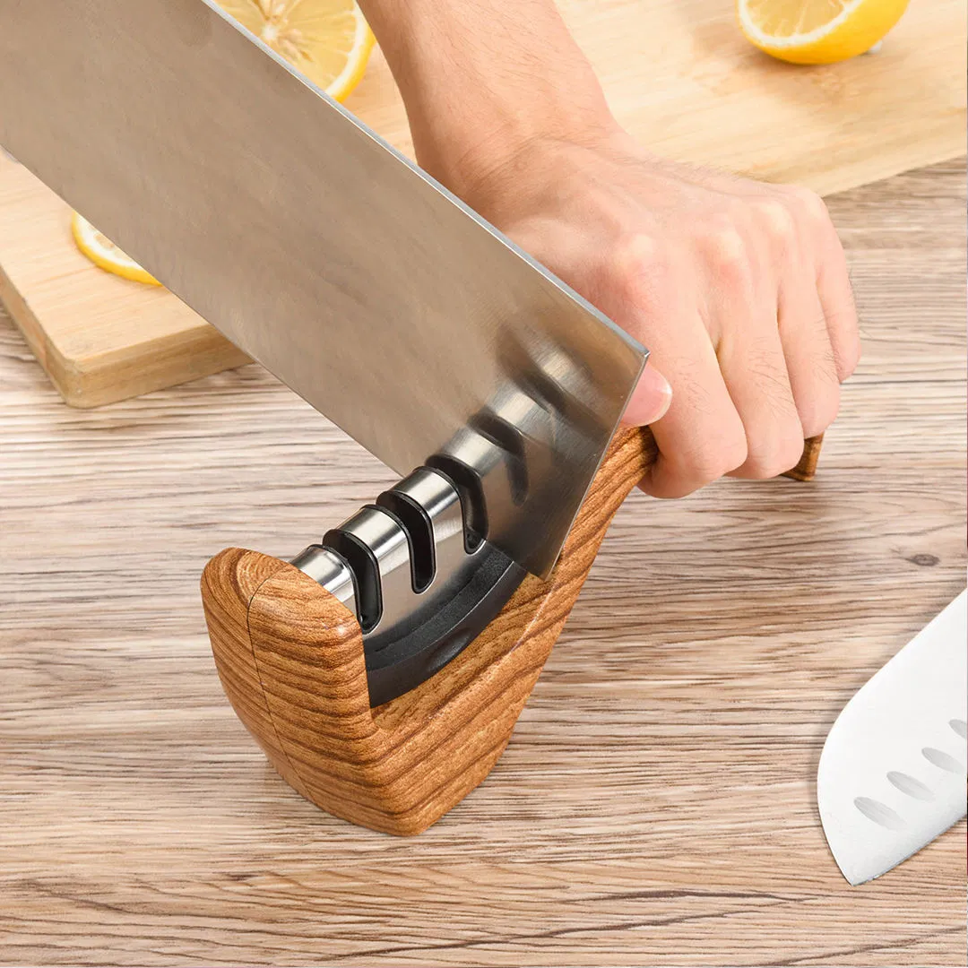 Tungsten Steel Sharpener for Kitchen Use Small Tool with Wood Grain