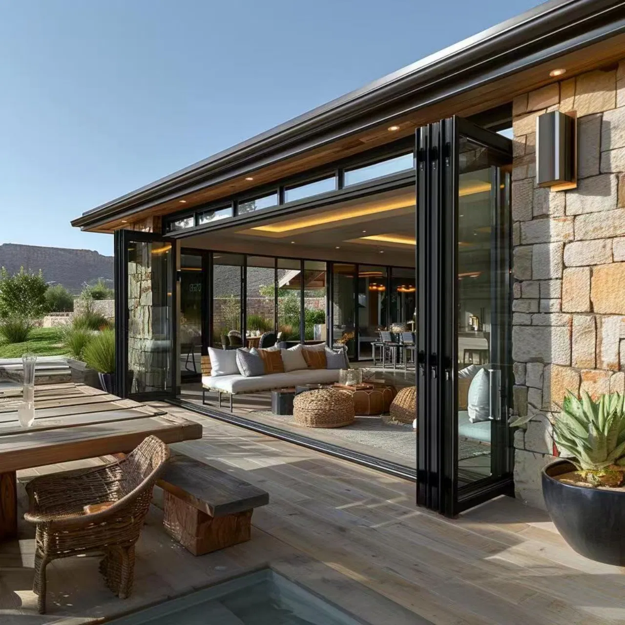 20. Customized Size Aluminium Aluminum Sliding Exterior Curved Folding Glass Door Clear Glass for Shop Entrance