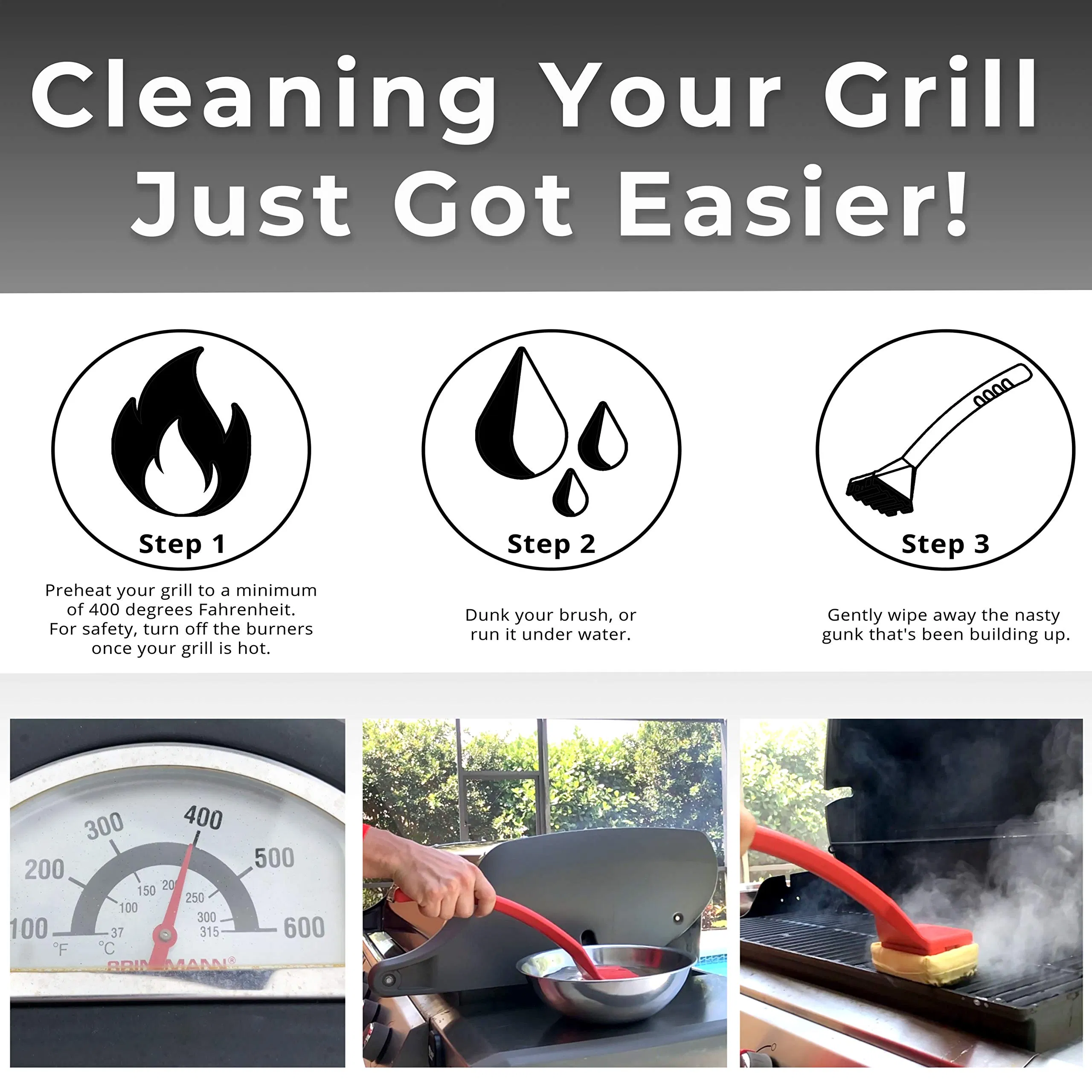Stainless-Steel Grates BBQ Replaceable Scraper Cleaning Head Bristle Free Durable Unique Tools Scraper