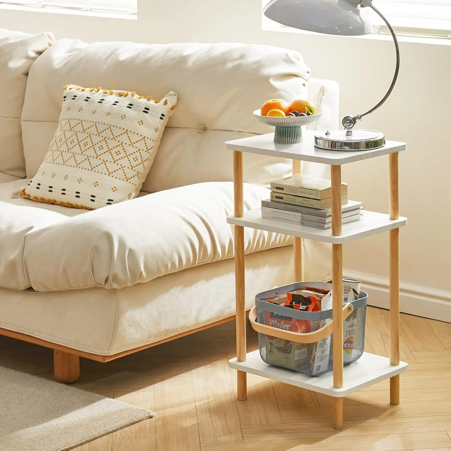 Bamboo Household Modern Simple, Bedroom, Living Room, Three-Story White Desktop, Bamboo Shelving